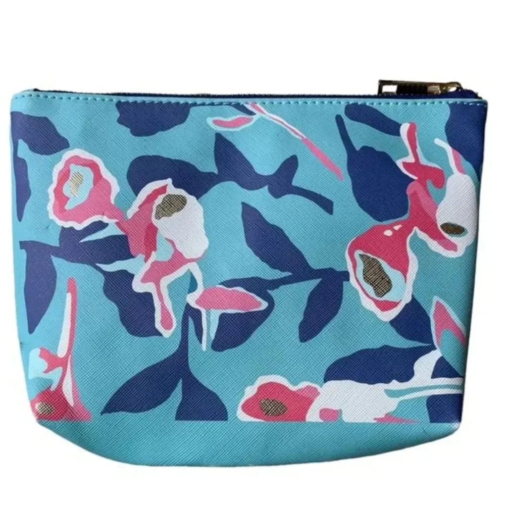 NWT Perfectly Posh Floral Makeup Bag – Blue & Pink Toiletry Pouch